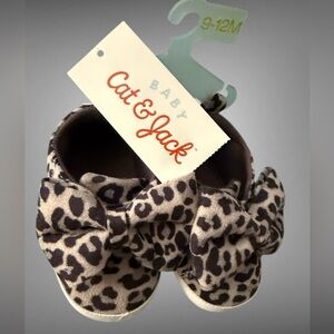 Cat & Jack Baby Leopard Bow Moccasins 9–12M Soft Sole Crib Shoes NWT
